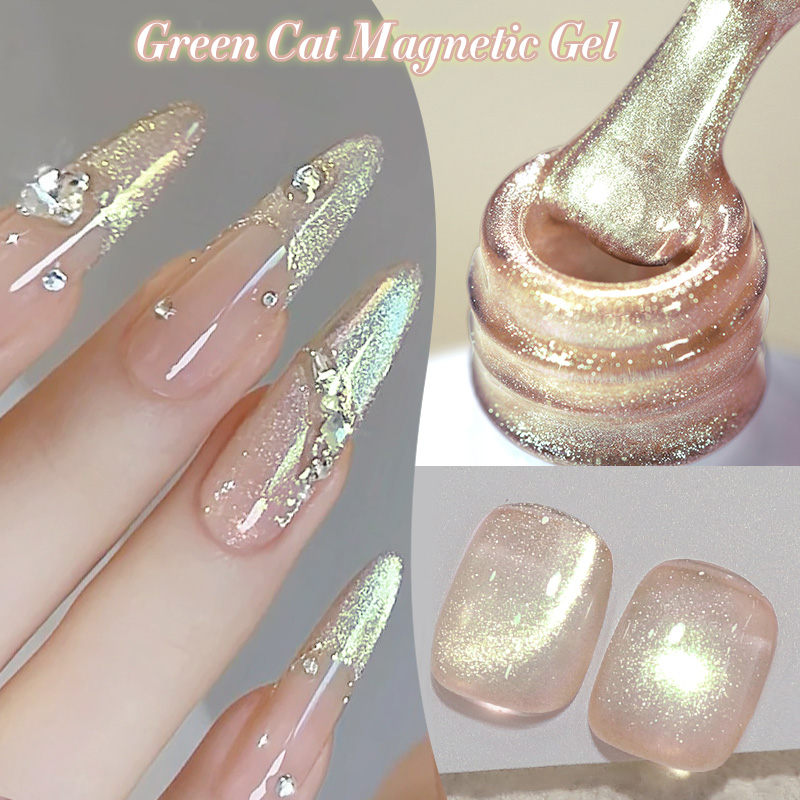 Resin Art Equipment - BORN PRETTY เจลแม่เหล็กสีเขียวอ่อน 10 มล. กลิตเตอร์สีชมพู