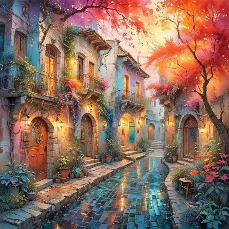 Resin Art Wallpaper - RUOPOTY ภาพวาดเพชร 5D สำหรับตกแต่งผนัง ภาพวาดตกแต่งทิวทัศน์เมือง ภาพวาดเพชรแบบเต็มวงกลม/สี่เหลี่ยม