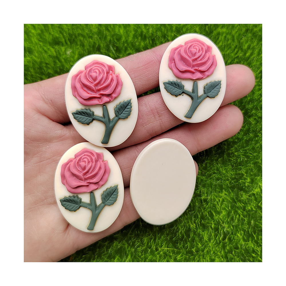 Resin Art Alphabet - รูปไข่ Flatback เรซิ่นดอกไม้ Rose Cameo Charm