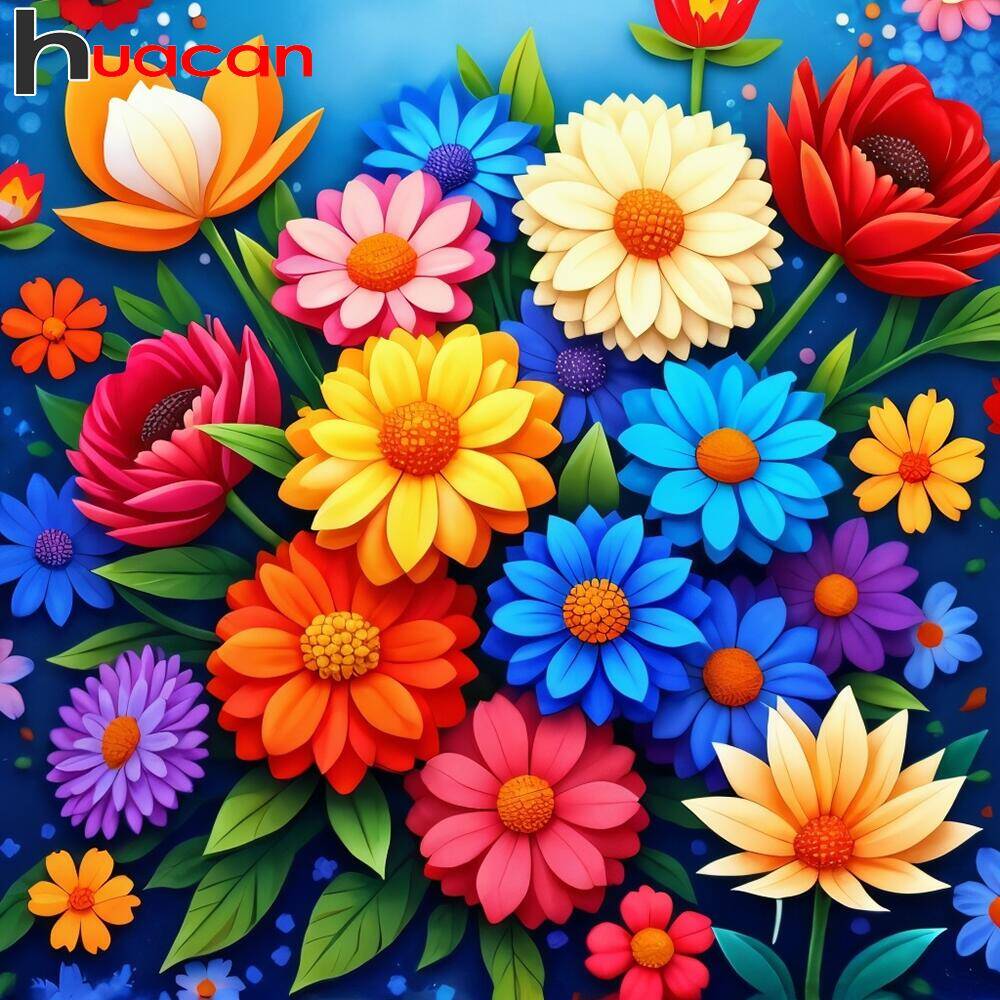 Resin Art Wallpaper - Huacan เพชรศิลปะโมเสคชุดดอกเบญจมาศดอกไม้เต็มรูปแบบเจาะรอบเพชรภาพวาดดอกไม้ Home Wall Artwork