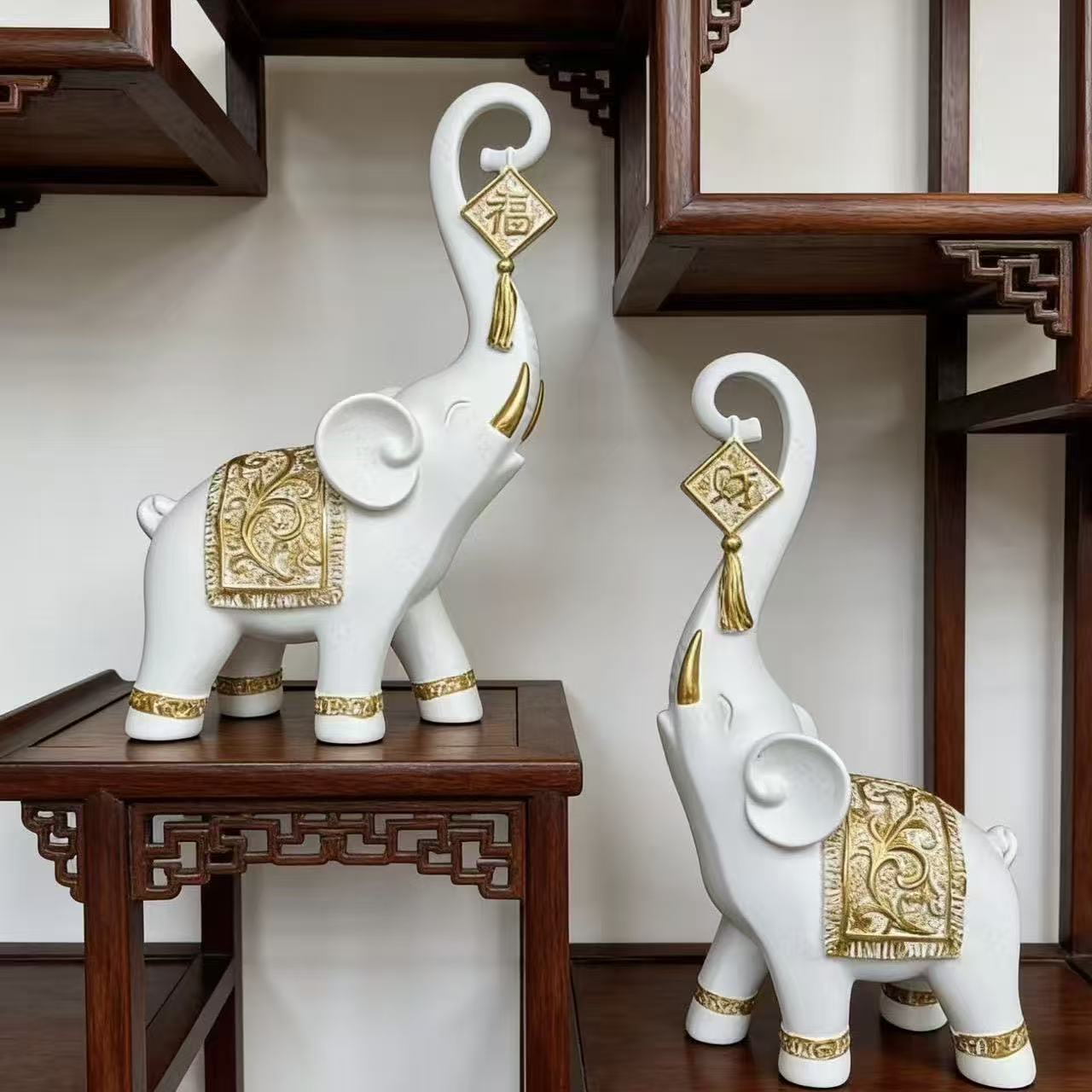 รูปปั้นช้างมงคลสไตล์จีน 1 คู่  - Resin Art Wedding Gift บทวิจารณ์และราคา